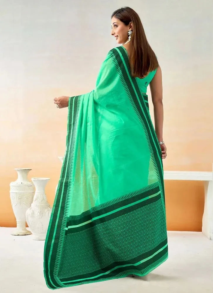 Pure Spun Cotton Handloom Style Temple Weave Border