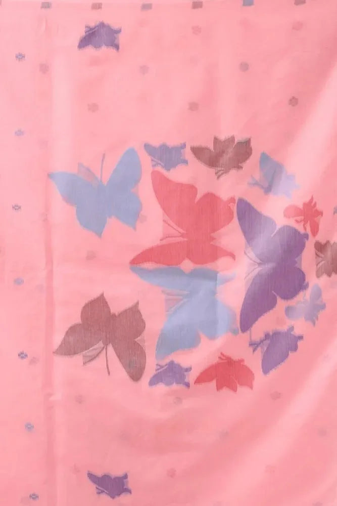 Pure Mul Cotton Saree with Hand Crafted Butterfly