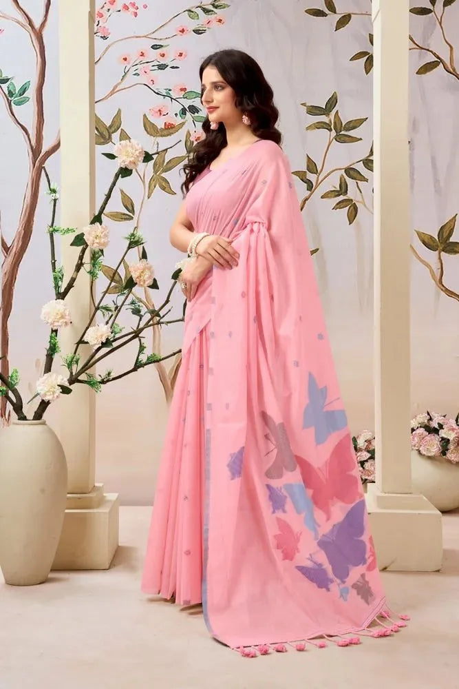 Pure Mul Cotton Saree with Hand Crafted Butterfly