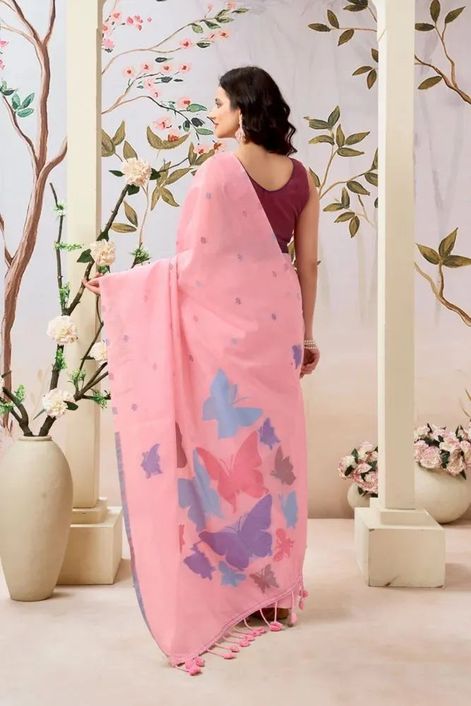 Pure Mul Cotton Saree with Hand Crafted Butterfly