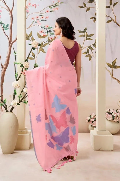 Pure Mul Cotton Saree with Hand Crafted Butterfly