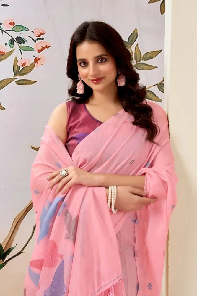 Pure Mul Cotton Saree with Hand Crafted Butterfly