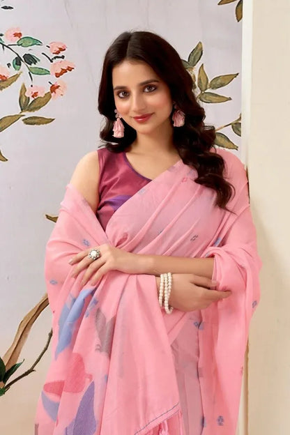 Pure Mul Cotton Saree with Hand Crafted Butterfly
