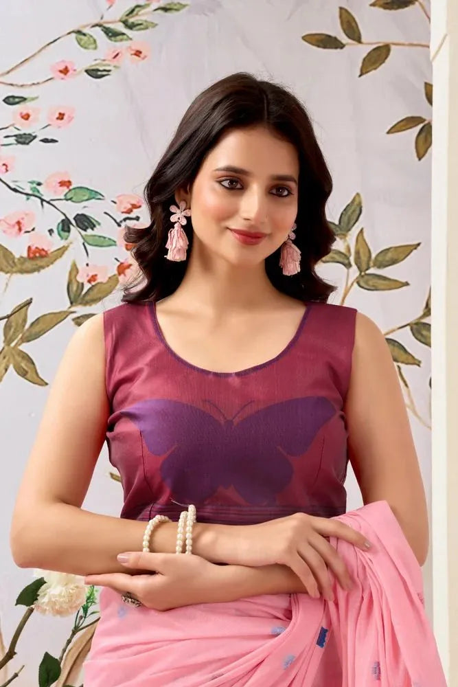 Pure Mul Cotton Saree with Hand Crafted Butterfly