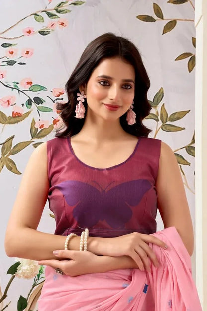 Pure Mul Cotton Saree with Hand Crafted Butterfly