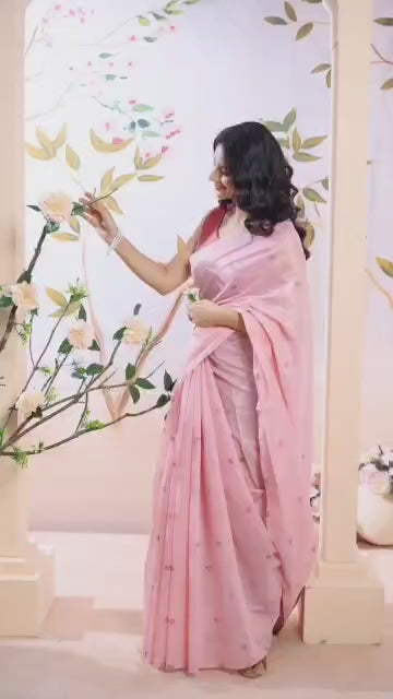 Pure Mul Cotton Saree with Hand Crafted Butterfly